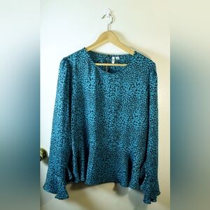 Elle Heart Print Peplum Blouse, Sz XL